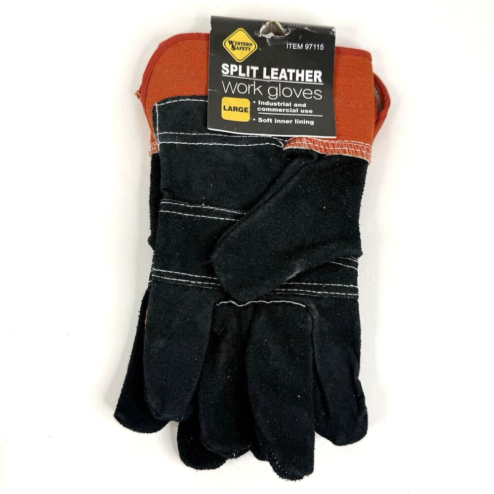 Western Safety Split Leather Work Glove Safety Large NWT t-1056